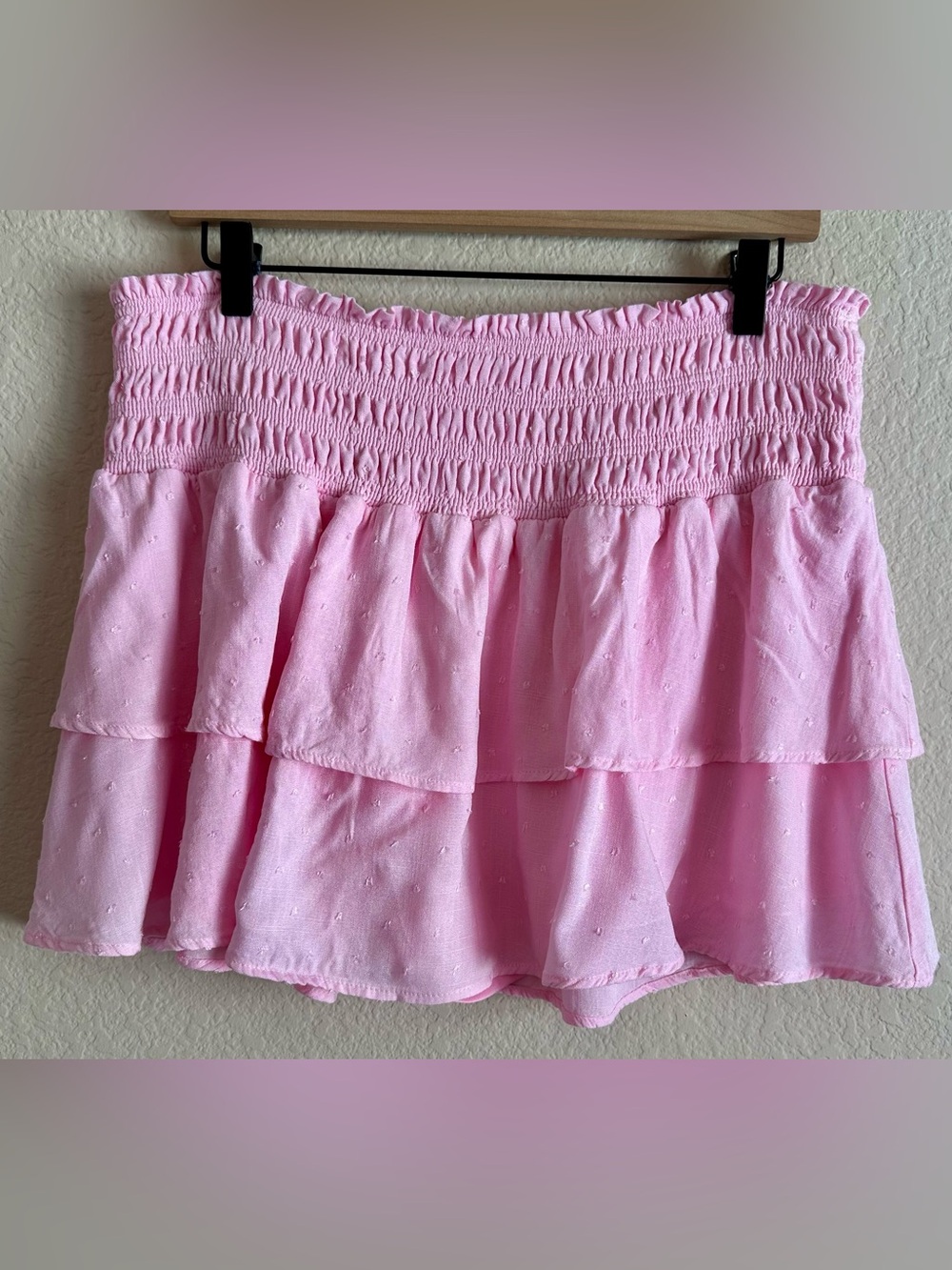 Altar’d State Mini Skirt Tiered Bubblegum Pink Small Smocked Waist Cottagecore